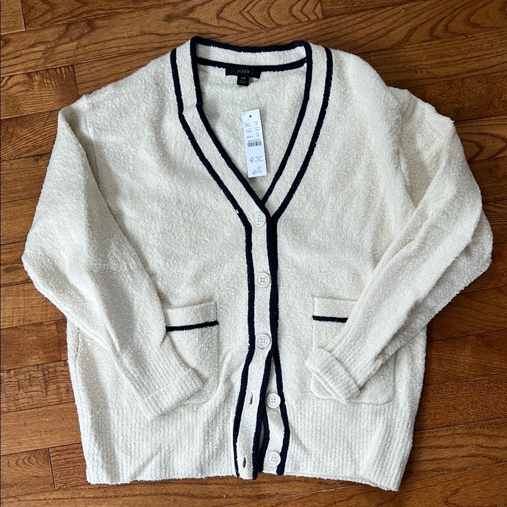 J.Crew White Cardigan with Navy Trim size XS